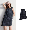 Vestido Camiseta com Estampa de Gato e Saia em Camadas Navy Bule