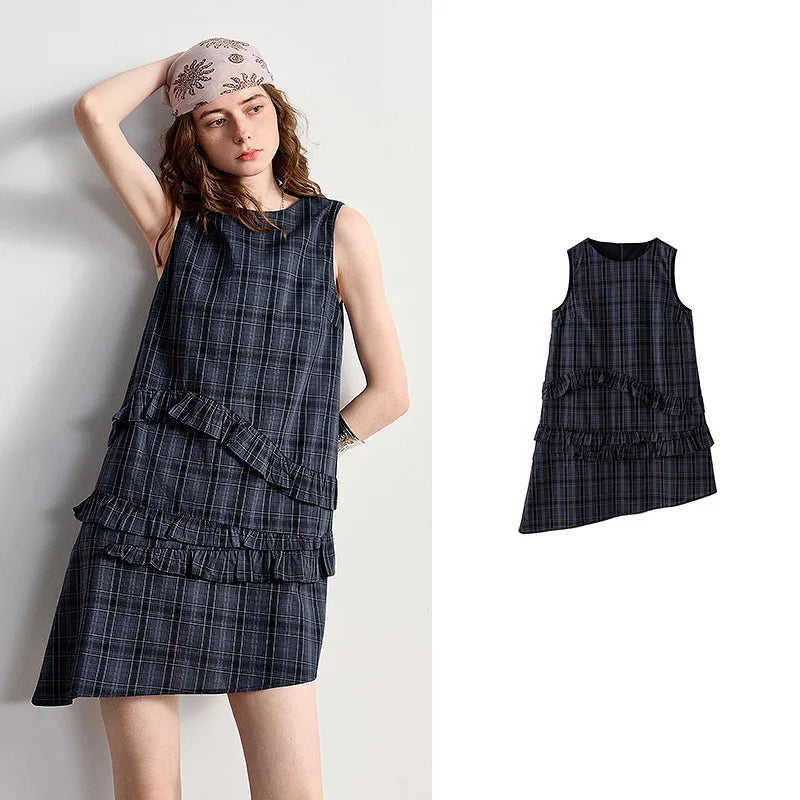 Vestido Camiseta com Estampa de Gato e Saia em Camadas Navy Bule
