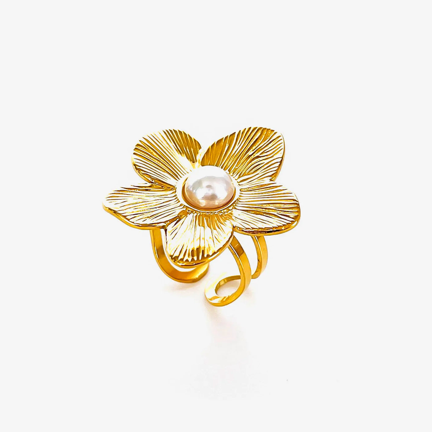 Anel Aberto Coração, Flor, Sol e Lua com Banho Ouro 18K
