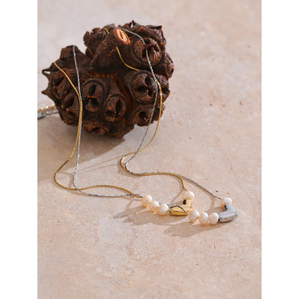 Colar Feminino Coração com Pérola em Aço Inoxidável 2