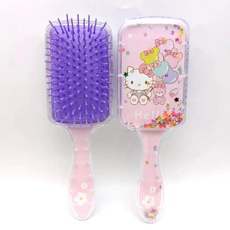 Escova Para Cabelo Profissional Hello Kitty Raquete Almofadada Roxo