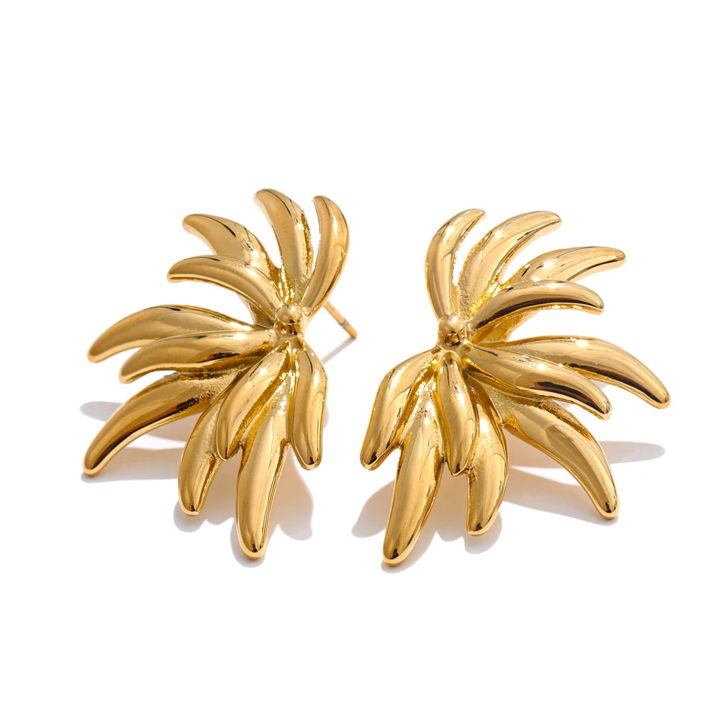 Yhpup 14g Light Flower Statement Big Temperament Stud Earrings 2025 Gift Women Anti Allergic Stainless Steel Jewelry PVD Plated