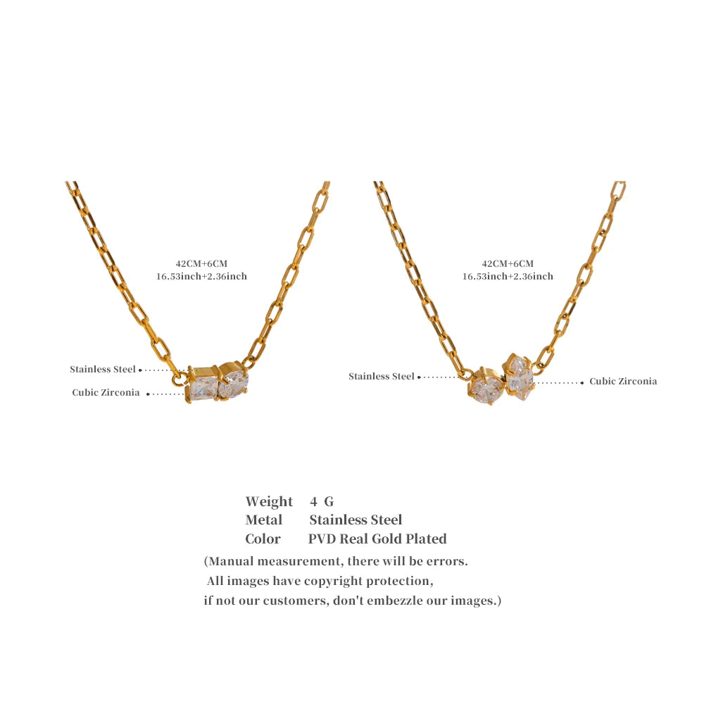 Yhpup Delicate Shiny Cubic Zirconia Pendant Necklace Temperament Stainless Steel Collarbone Chain Premium Jewelry New