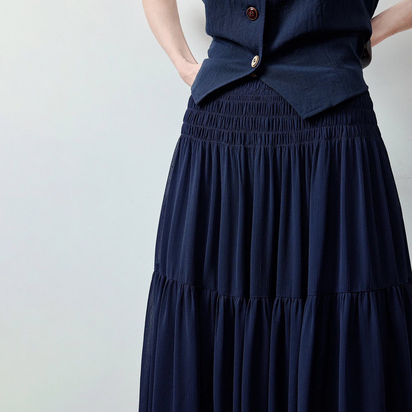 Saia Midi Feminina em Camadas Texturizada