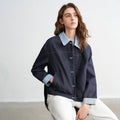 Jaqueta Feminina Efeito Jeans Patchwork Duas Peças
