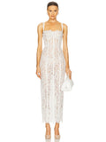 Sexy Spaghetti Strap V Neck Lace Long Dress Women Black Floral Lace Sleeveless Bodycon Dresses Elegant Evening Celebrity Party White