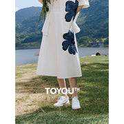 Saia Midi Feminina Floral com Bordado