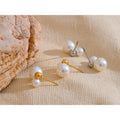 Yhpup Korean Style Imitation Pearls Round Stud Earrings Charm Stainless Steel Small Golden Daily Jewelry Gold Platinum Plated