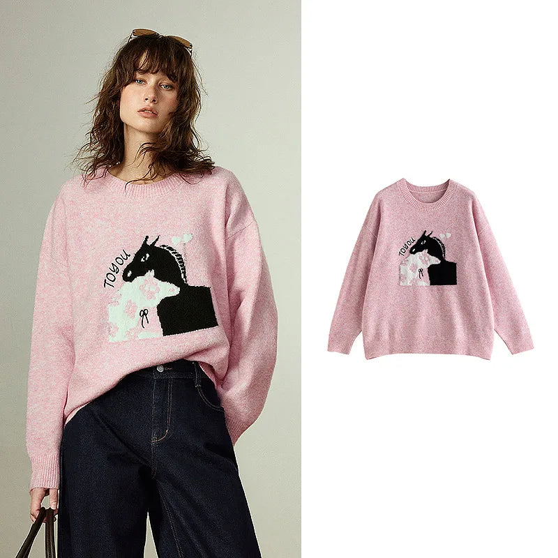 Suéter de Lã com Jacquard de Cavalo