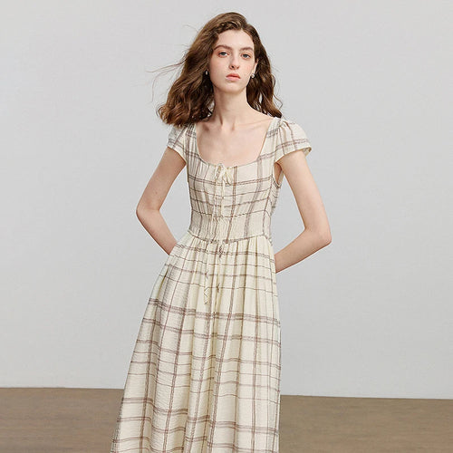 Vestido Midi Xadrez de Viscose com Bolsos