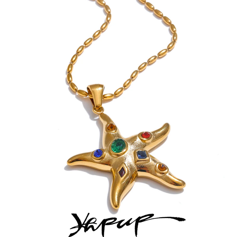 Colar Feminino Estrela com Zircônias Coloridas em Aço Inoxidável 3