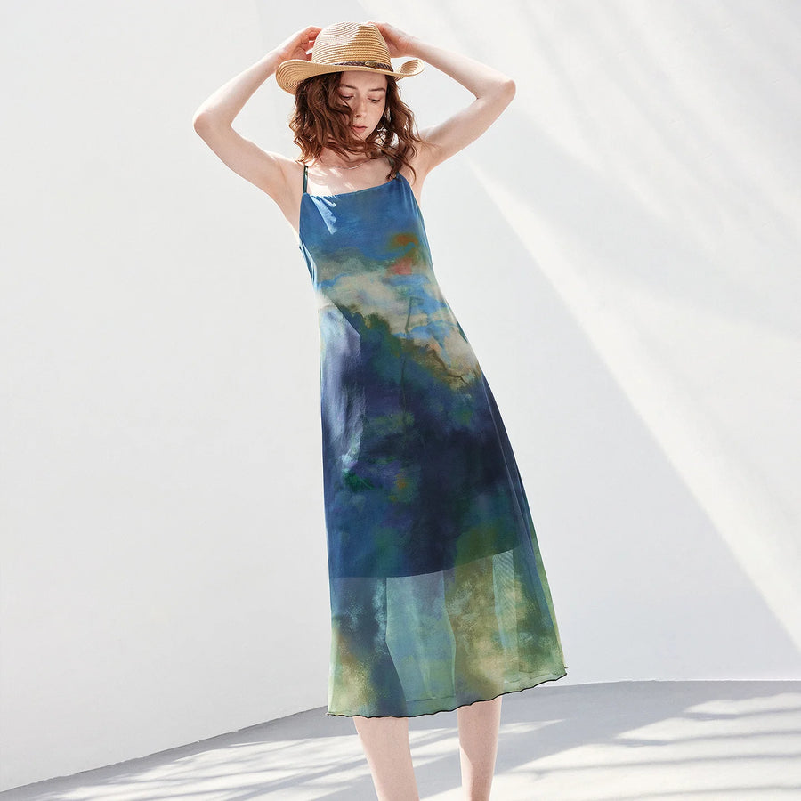 Vestido Midi Estampado Aquarela em Degradê