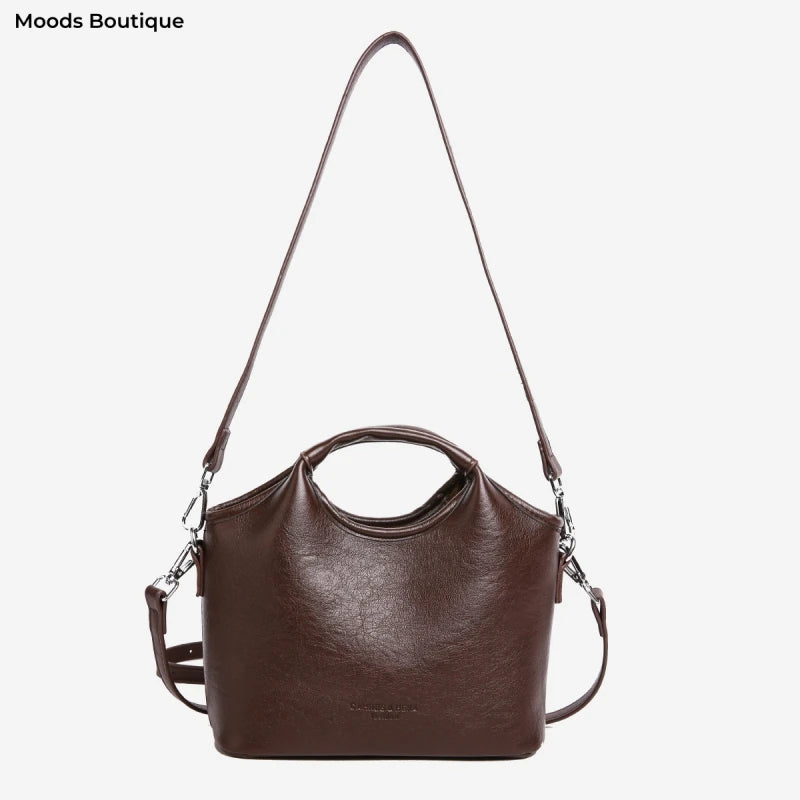 Bolsa feminina vintage de couro PU com alça dupla para ombro e transversal