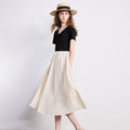 Vestido Midi Bicolor com Decote V e Efeito Duas Peças