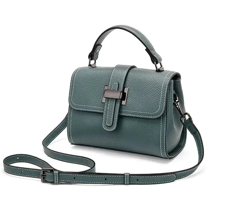 Bolsa feminina pequena de couro legítimo transversal quadrada com alça única Blue 21 10 16