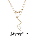 Yhpup Delicate Cubic Zirconia Double-Layer Chain Drop Tassel Luxury Necklace for Women Stainless Steel Exquisite Jewelry Gift
