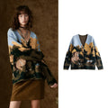 Cardigan Feminino de Tricô Estampado com Decote V Multi