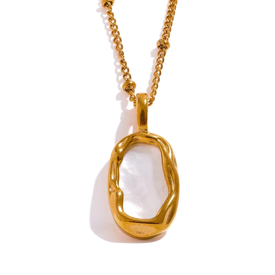 Yhpup Double-sided Natural Shell Cast Pendant Necklace Stainless Steel 18K PVD Plated Stylish Gold Color Jewelry Bijoux Femme YH726A