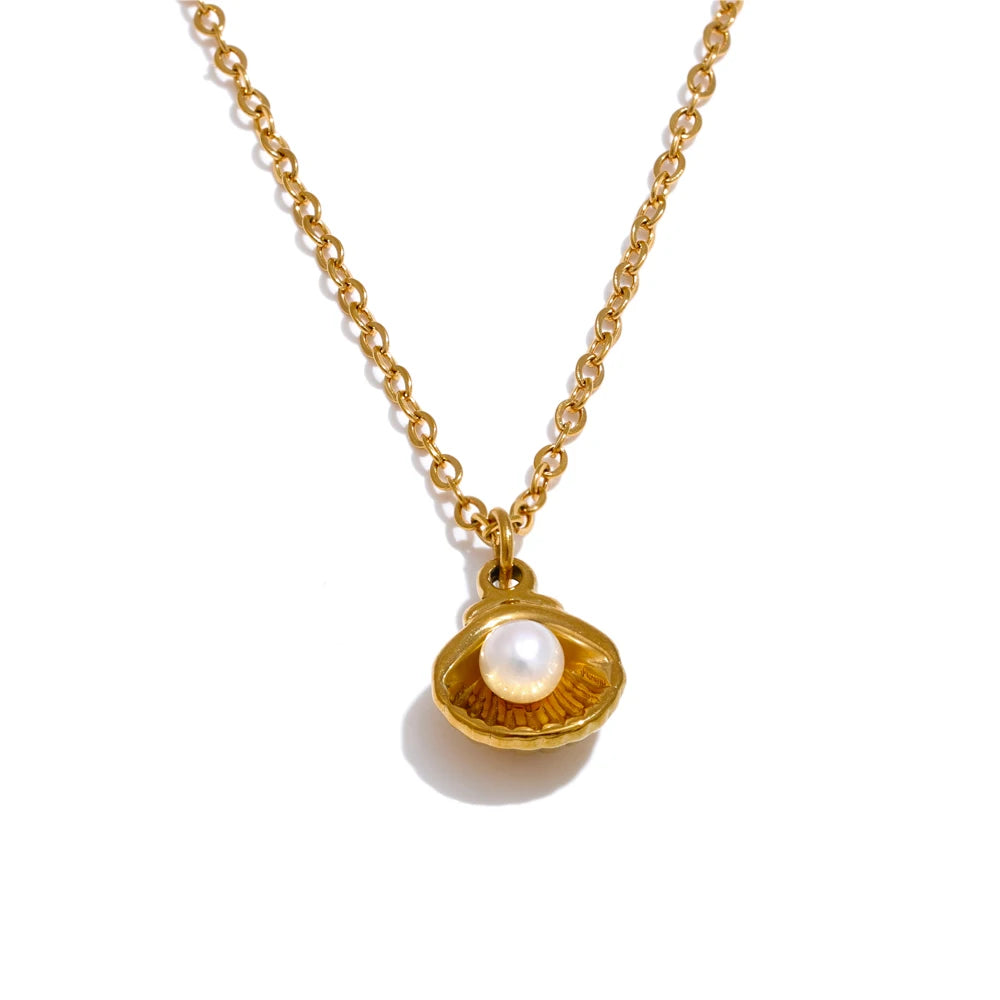 Colar Feminino Gota com Pérola em Aço Inoxidável 5 YH4789A Gold