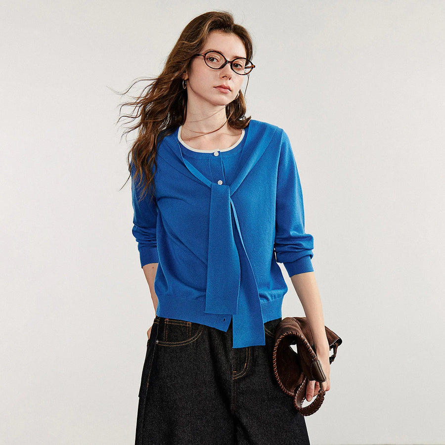 Blusa Feminina de Tricô Efeito Duas Peças com Xale
