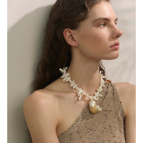 Yhpup Natural Pearl Shell Handmade Chain Conch Pendant Necklace Ocean Style Fashion Jewelry Summer Holiday Trendy Accessories