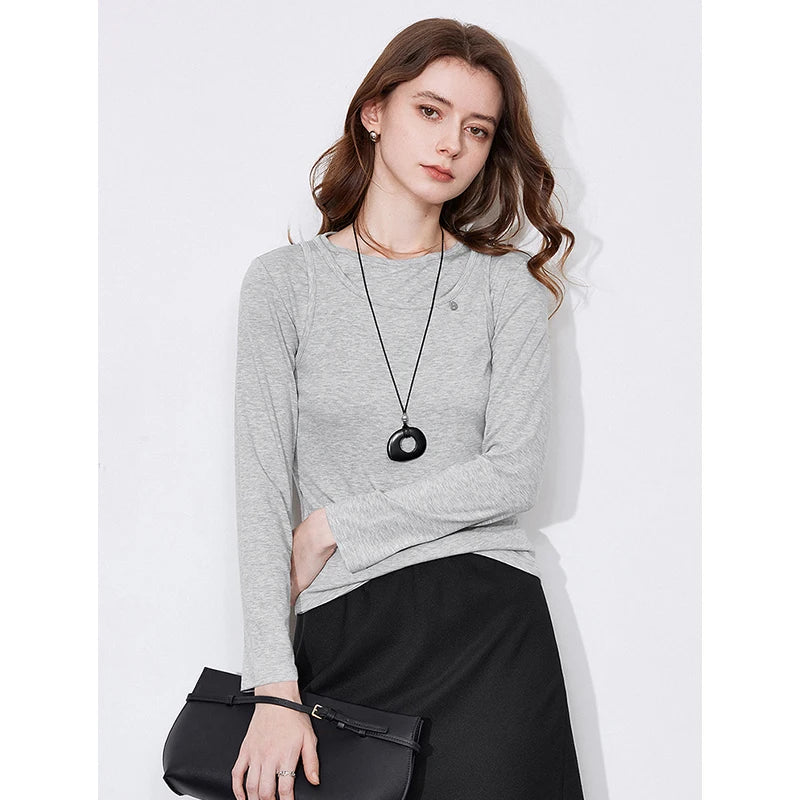 Blusa Feminina Efeito Duas Peças Manga Longa