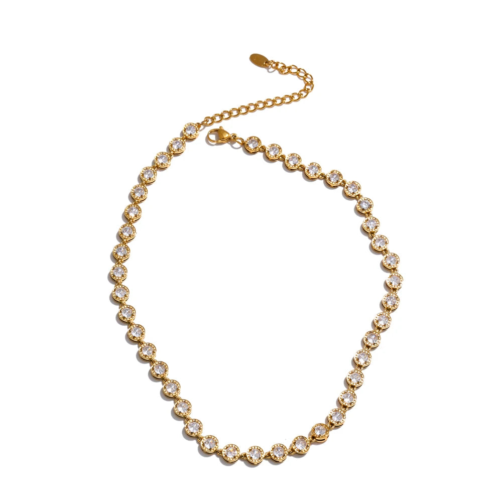 Yhpup Popular Shiny Cubic Zirconia Chain Luxury Necklace Bracelet Bangle Gold Color Platinum Plated Temperament Jewelry New G-White Necklace