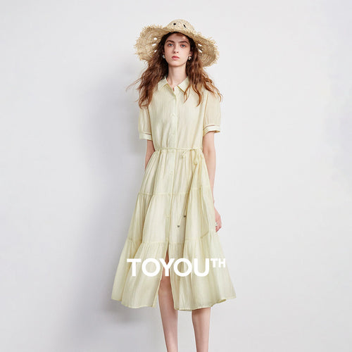 Vestido Midi Azul-Claro de Liocel com Botões