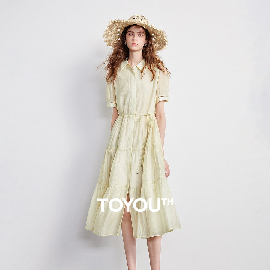 Vestido Midi Azul-Claro de Liocel com Botões