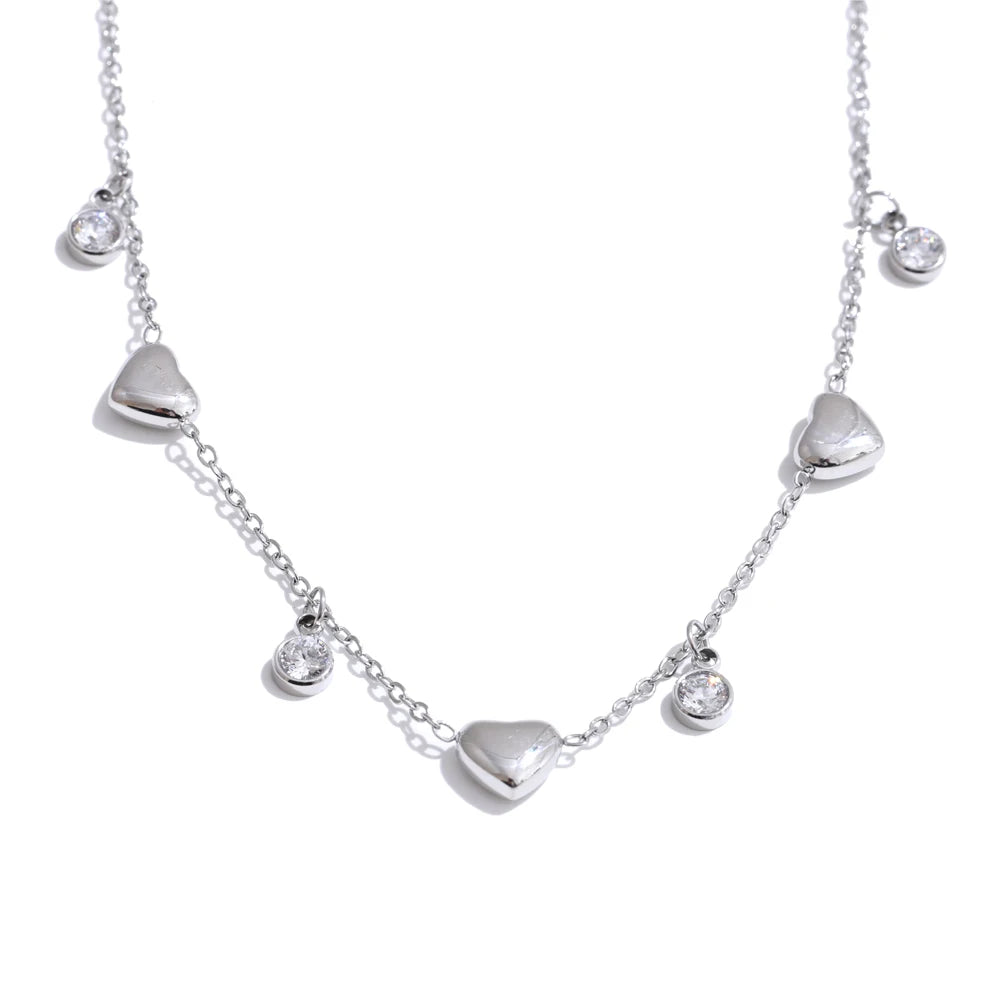 Colar Feminino Coração com Zircônia em Aço Inoxidável Prata