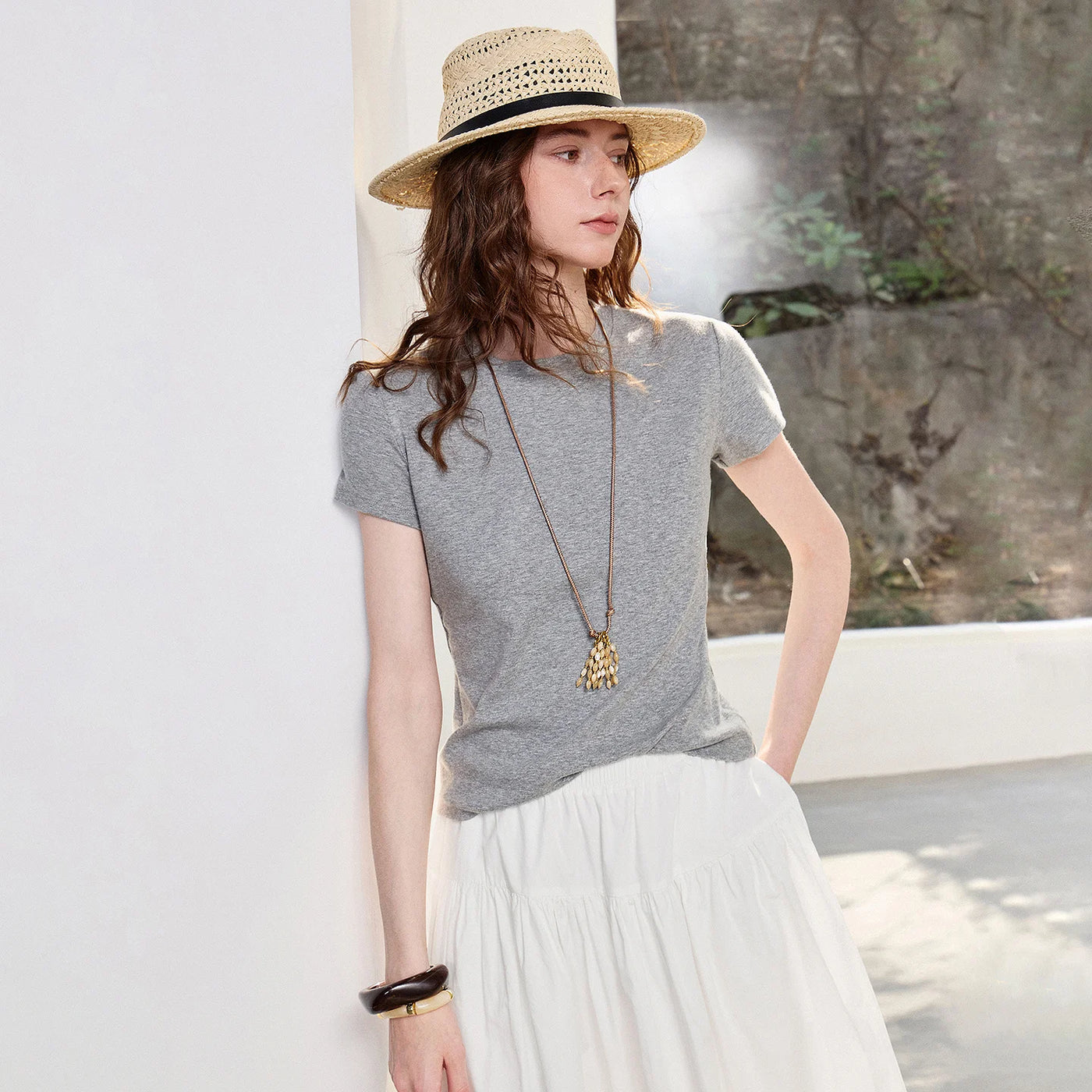 Camiseta Feminina Cropped Slim de Algodão
