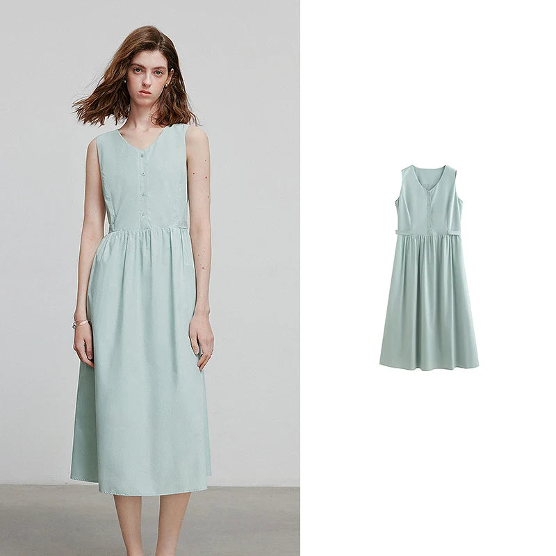 Vestido de Alças Midi com Botões