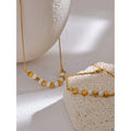 Conjunto Colar e Pulseira Gota com Pérola em Aço Inoxidável