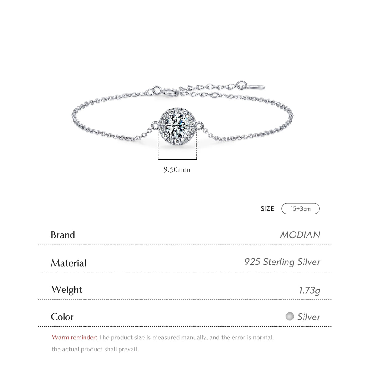MODIAN Pure 925 Sterling Silver Luxury 1.0Ct Sparkling Clear CZ Link Chain Charm Bracelet For Women Wedding Engagement Jewelry