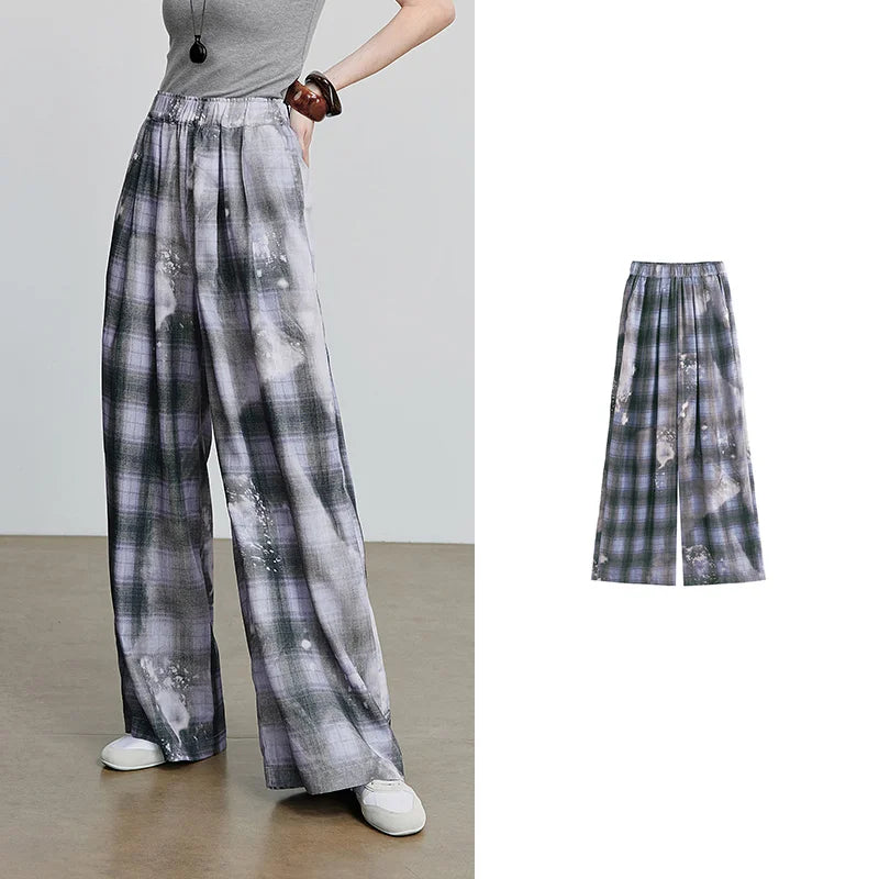 Calça Feminina Wide Leg Xadrez de Liocel Purple