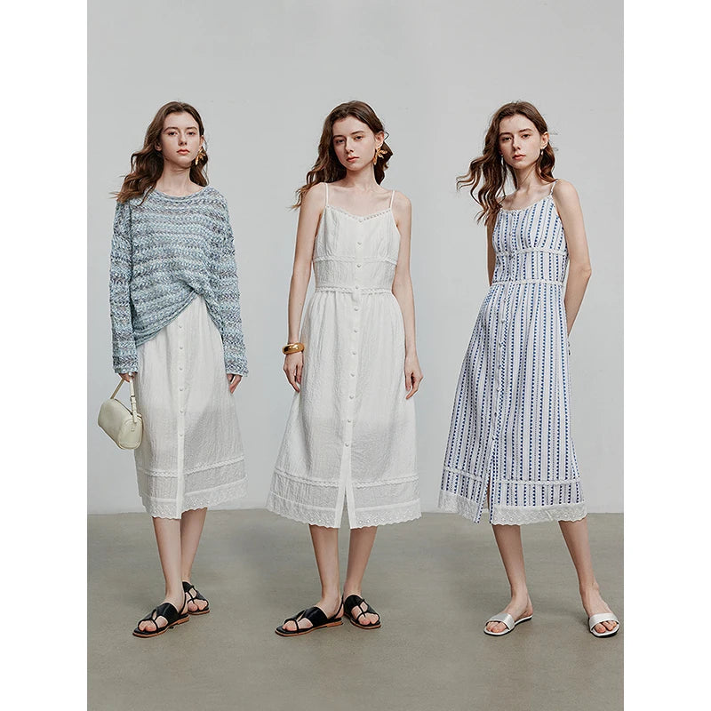 Vestido Midi Listrado de Liocel sem Manga