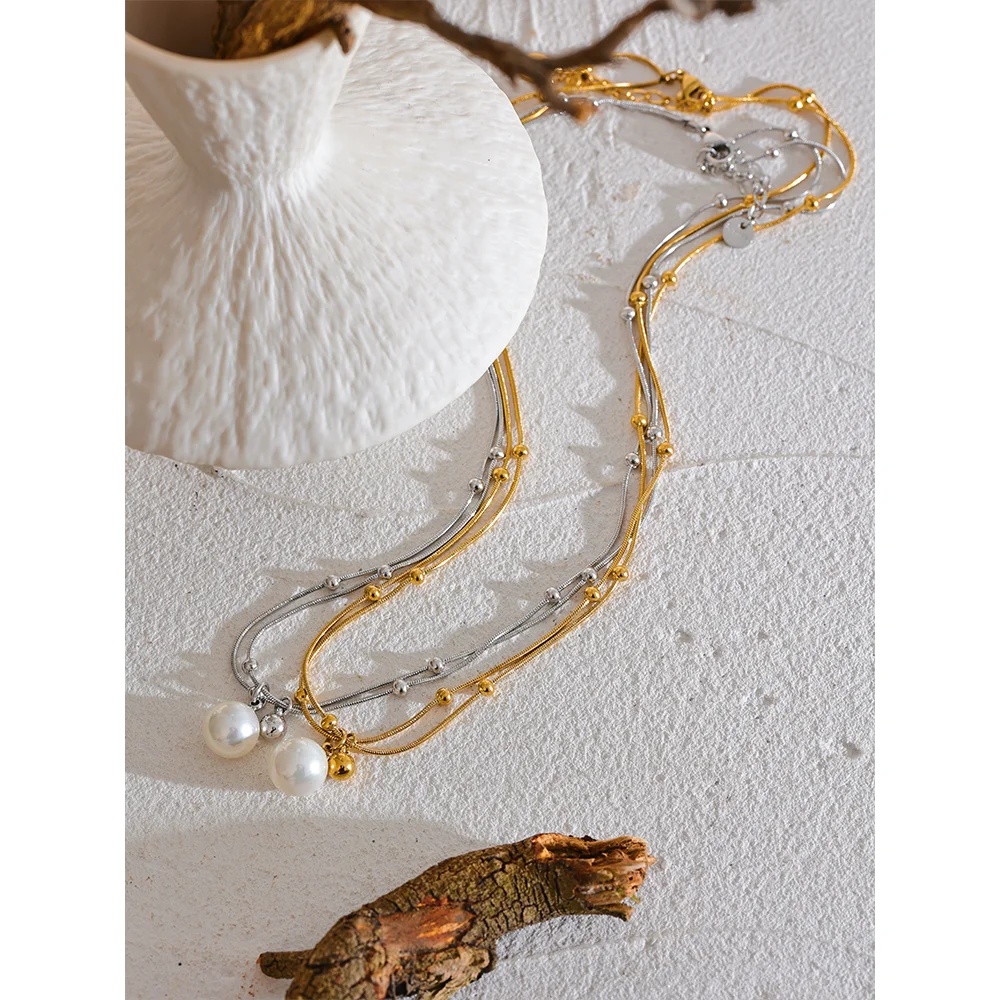 Colar Feminino Redondo com Pérola em Aço Inoxidável 7