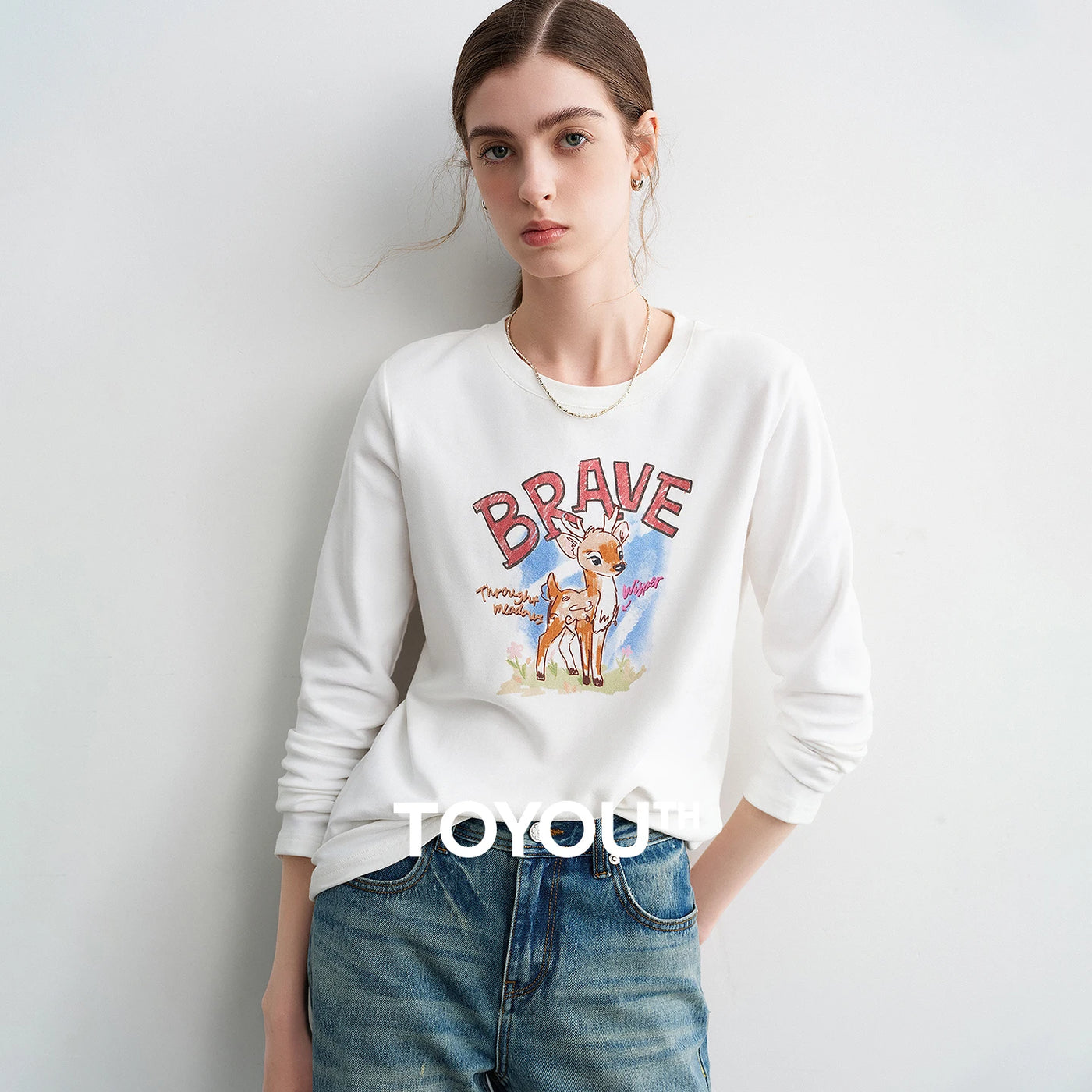 Blusa Feminina Manga Longa com Estampa Cervo