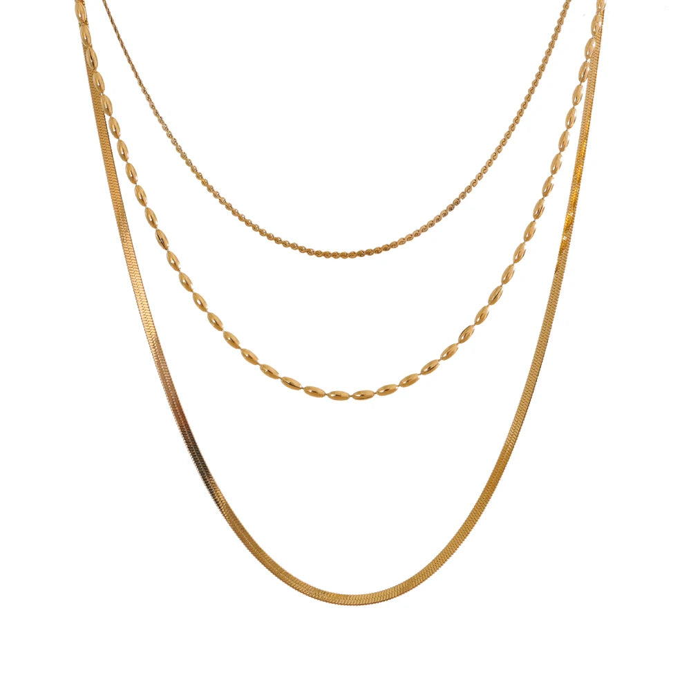 Colar Feminino de Camadas Gota em Aço Inoxidável 8 YH4709A Gold