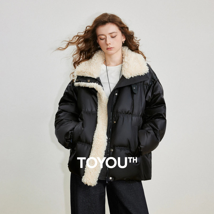 Jaqueta Puffer Feminina 90% Plumas com Gola Alta de Pelo