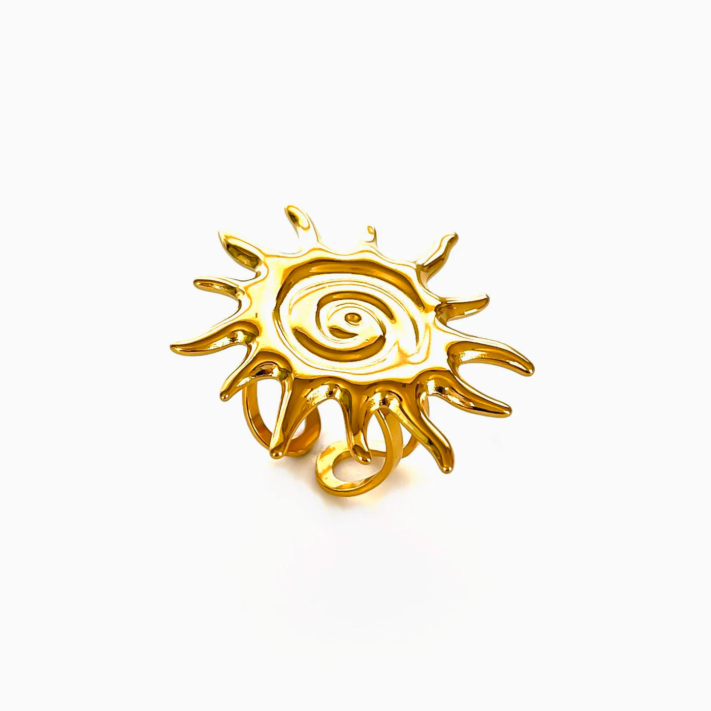 Anel Aberto Coração, Flor, Sol e Lua com Banho Ouro 18K
