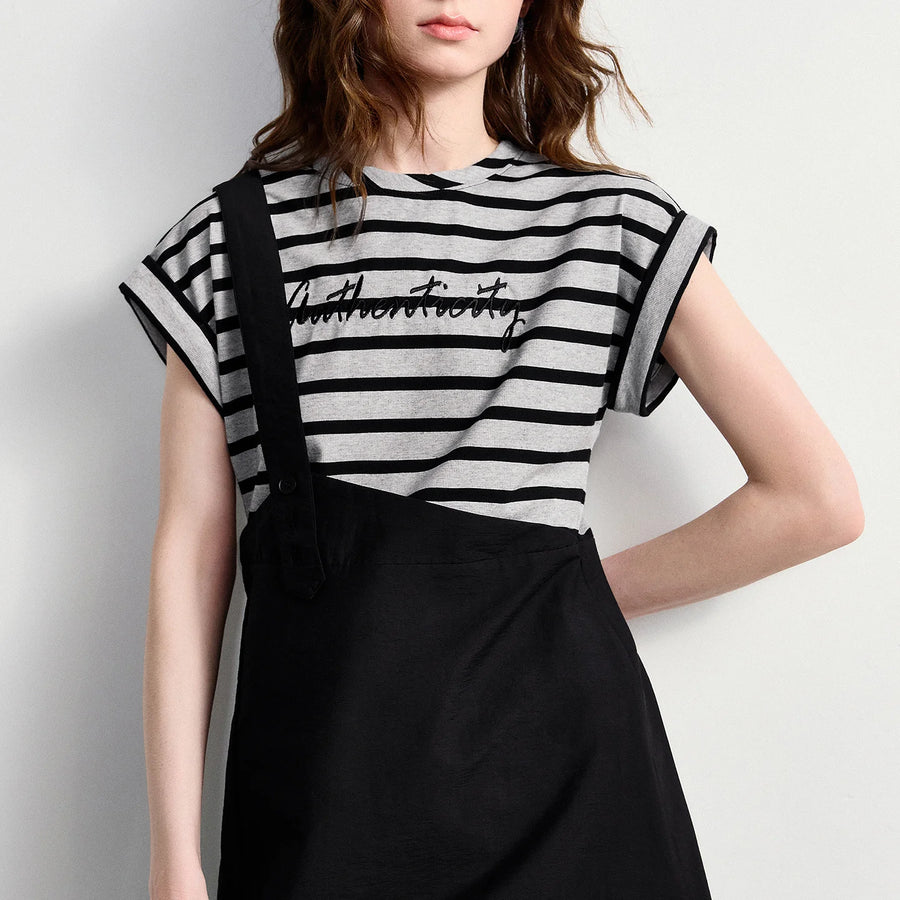 Vestido Midi Bicolor Assimétrico com Bordado