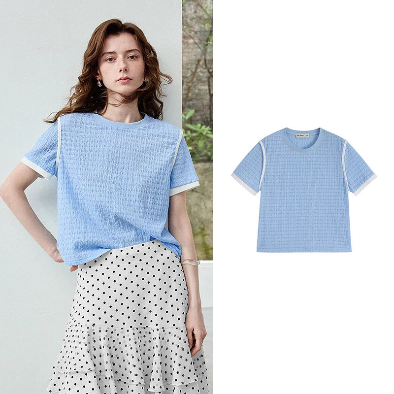 Blusa Feminina Cropped Color Block com Malha Texturizada
