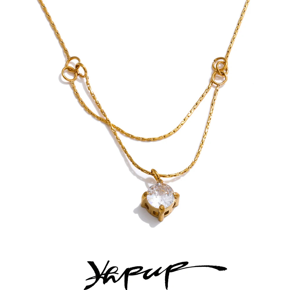 Colar Feminino de Camadas Gota com Zircônia em Aço Inoxidável 6