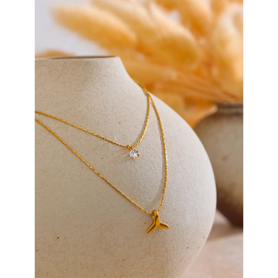 Colar Feminino de Camadas Gota com Zircônia em Aço Inoxidável 2