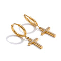 Yhpup High Quality CNC Cubic Zirconia Cross Drop Dangle Earrings for Women Delicate Stainless Steel Chic Arrivals Jewelry Gift