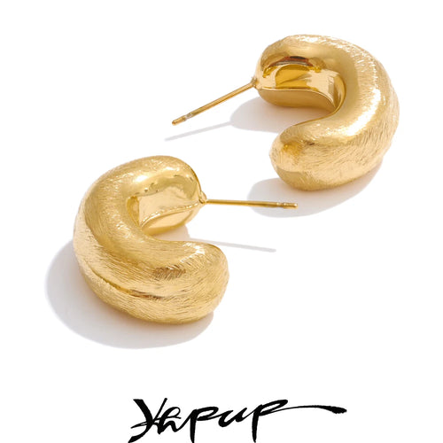 Yhpup 2025 Stainless Steel Chunky C Shape Hoop Earrings For Women Distinctive Geometric Daily Unusual Jewelry Rust Proof