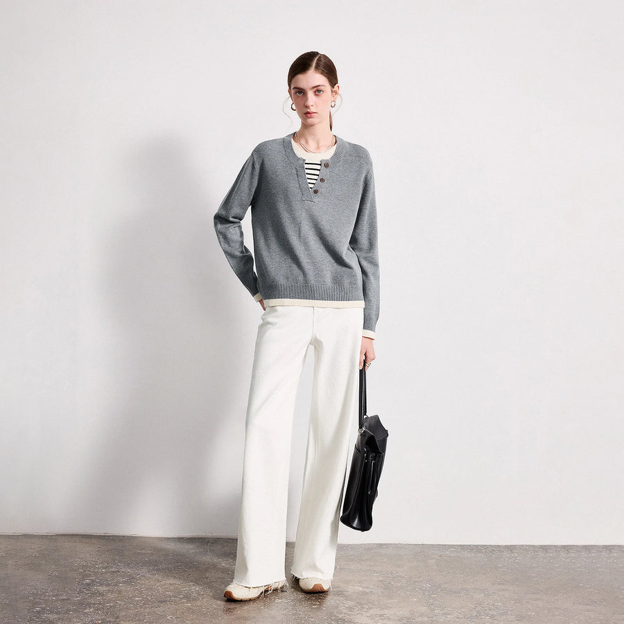 Suéter Feminino Bicolor Efeito Duas Peças em Viscose