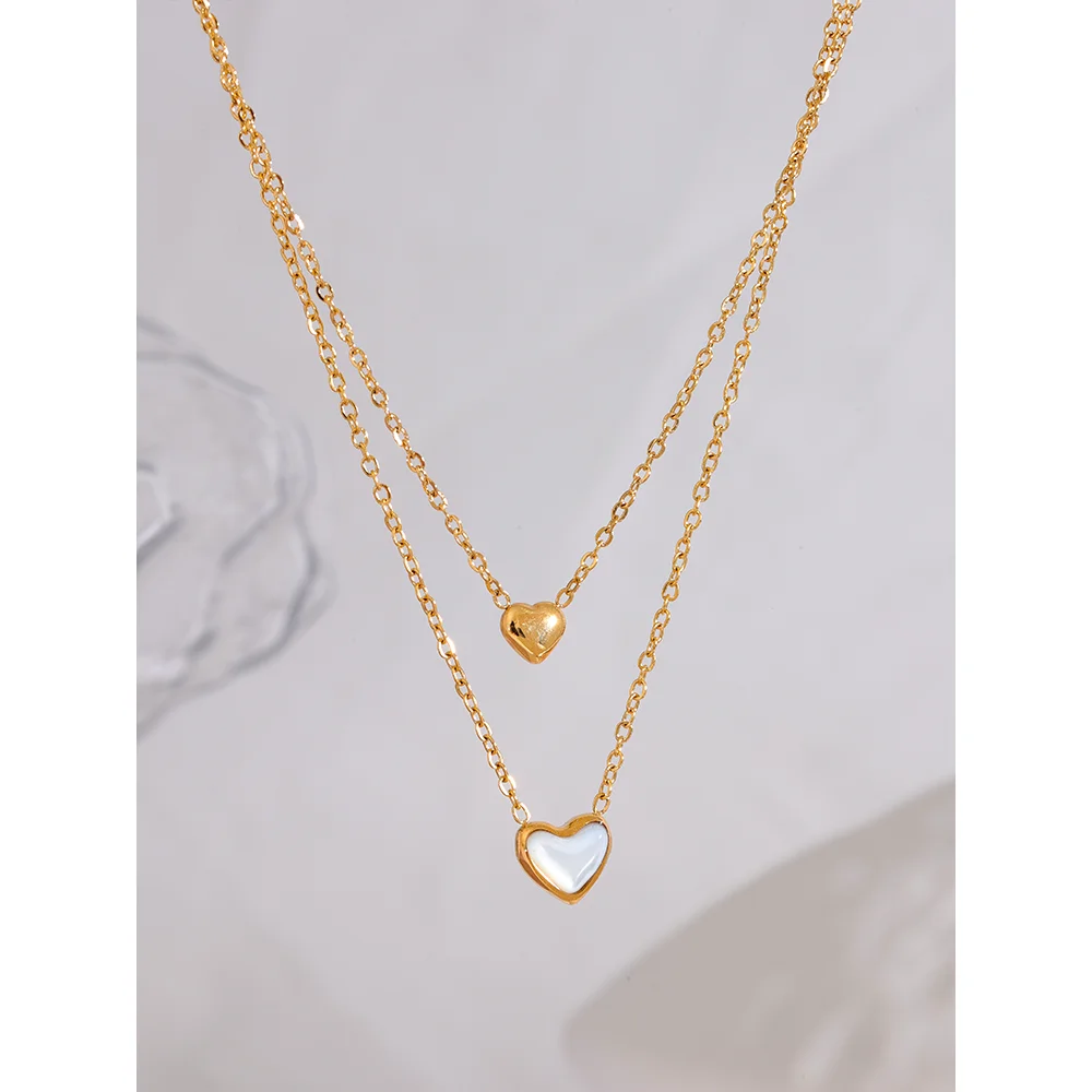 Colar Feminino de Camadas Coração em Aço Inoxidável