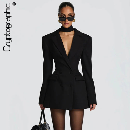 Vestido Blazer Feminino com Ombreiras e Saia Evasê